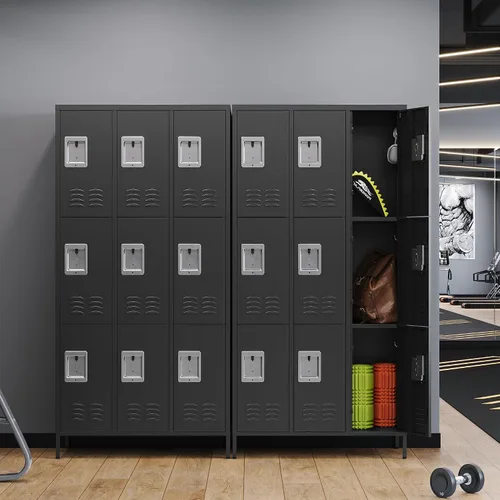 Miniatura 4 de STANI Taquillas de metal para empleados con cerradura, armario de almacenamiento de acero de 9 puertas altas con estantes, gabinete de acero