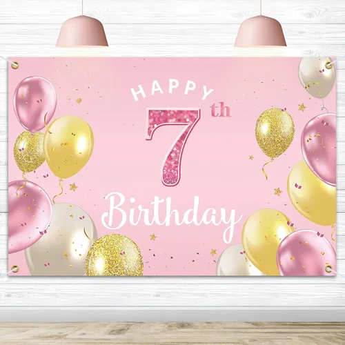 Miniatura 18 de Cartel de fondo de feliz 4º cumpleaños, suministros de decoración de fiesta de cumpleaños 4 para niñas, color rosa, 3.9 x 5.9 pies