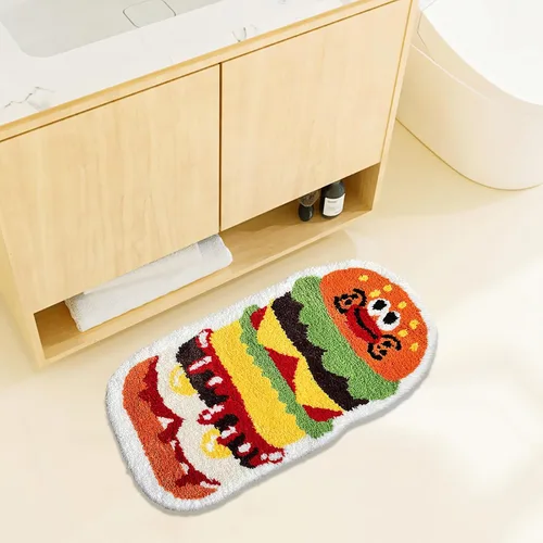 Miniatura 2 de UKELER Alfombras de baño para niños, lindas alfombras con forma de hamburguesa para decoración del hogar, alfombra suave para guardería