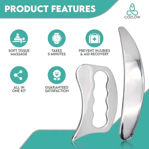 Miniatura 5 de COZLOW Juego de herramientas de raspador muscular 2 en 1, herramientas de masaje para raspar la piel para terapia IASTM, Gua Sha de tejido profundo