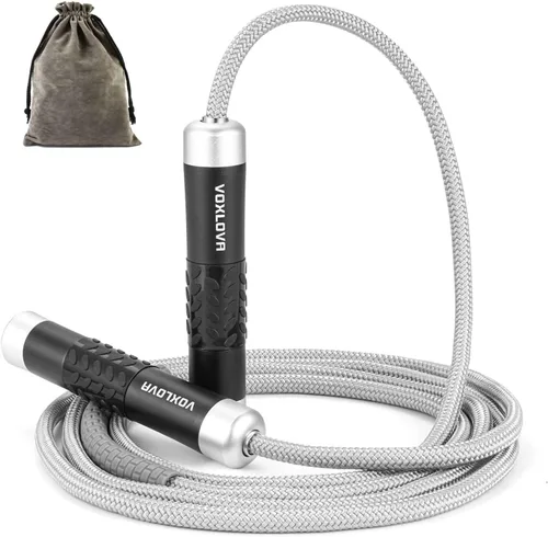 Cuerda de saltar con peso para hombres y mujeres, cuerda de saltar pesada de 1 libra, cuerda de saltar con peso para adultos, entrenamientos de Gris