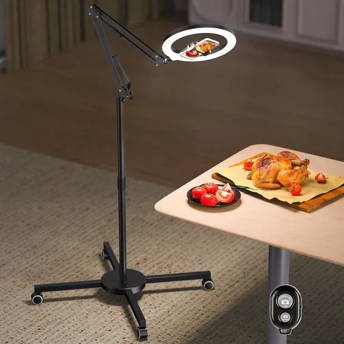 Miniatura 8 de Luz de anillo para selfie con soporte y soporte para teléfono, soporte de teléfono aéreo con luces de anillo de 10.5", luz circular de escritorio