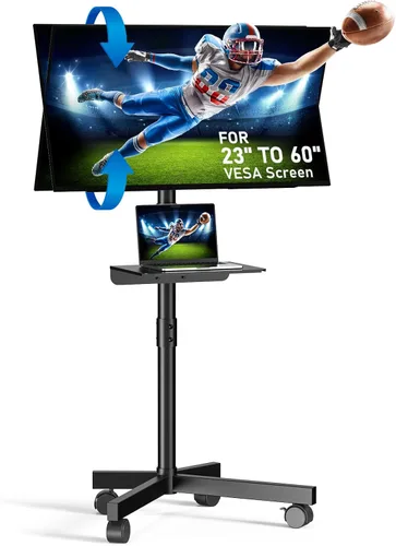 Soporte de TV móvil para TV de 23 a 60 pulgadas LCD LED OLED de pantalla plana con pantalla curva hasta 88 libras, inclinación y altura ajustable,