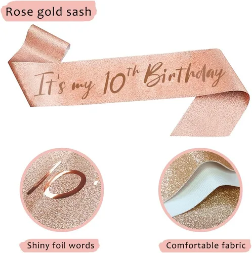 Miniatura 6 de Decoraciones de cumpleaños de 10 años para ella, 5 piezas de regalo, incluyendo corona de tiara de décimo, banda, decoración de pasteles, globos