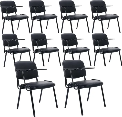 Miniatura 14 de HNY Juego de 5 sillas negras con brazo para tableta, cómodas de poliuretano, para oficina, sala de espera, apilables, sillas de recepción con mesa