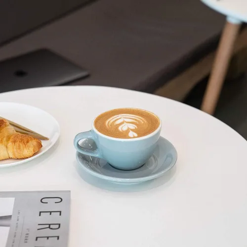 Miniatura 5 de watchget Taza y platillo de porcelana con leche – Taza de cerámica de 9.5 onzas para capuchino, té, latte, café moca, cian