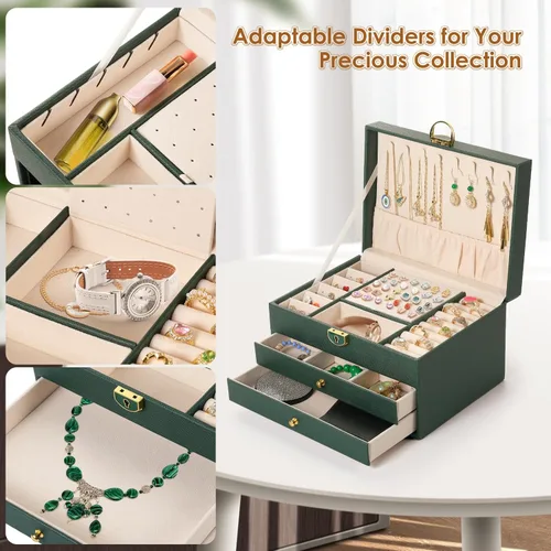 Miniatura 6 de Joyero de 3 capas, organizador de joyas con cajón organizador de joyas, grandes cajas de joyería y organizador con organizador de aretes
