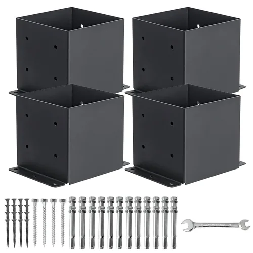 Miniatura 8 de Base de poste de 4 x 4, 4 juegos de anclaje para postes, (tamaño interior de 3.6 x 3.6 pulgadas), soporte de base de poste de metal negro
