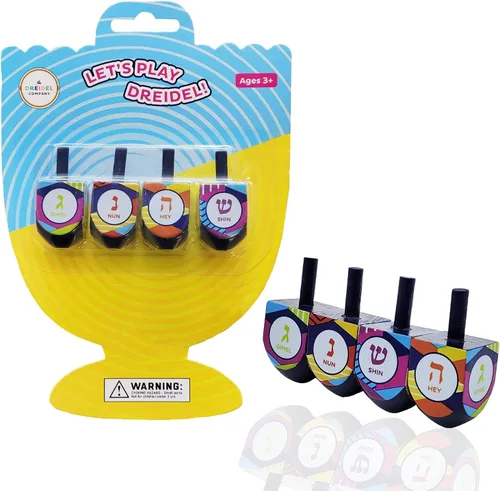 Miniatura 6 de The Dreidel Company Paquete de 10 unidades multicolor pintadas a mano de madera, el juego de Hanukkah, Let's Play Dreidel de 1.75 pulgadas