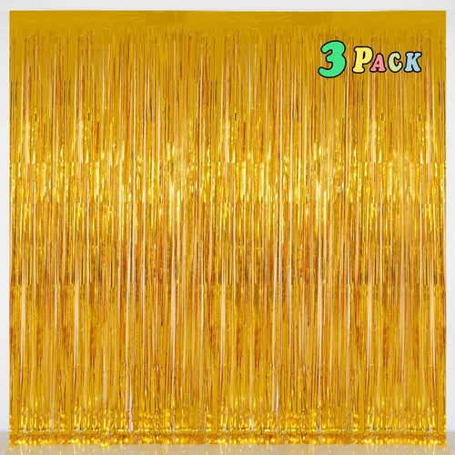Miniatura 10 de Cortinas de flecos de aluminio para decoraciones navideñas - Melsan, paquete de 3, 3.2 x 8.2 pies, cortinas de oropel verde para fondo de fotos