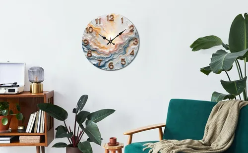 Miniatura 6 de Sunburst Agate Texture Wooden Wall Clock with Raised Numerals 25x25cm