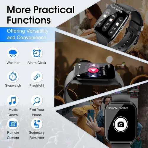 Miniatura 7 de Reloj inteligente para hombres y mujeres (respuesta/hacer llamadas), reloj de fitness HD de 1.85 pulgadas con monitor de frecuencia cardíaca y Negro