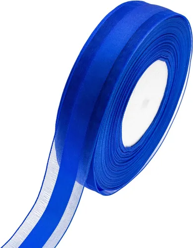 ATRBB Cinta de satén de 50 yardas de 1 pulgada de ancho con borde de organza para regalos de boda, envoltura, lazos de bricolaje y manualidades Azul