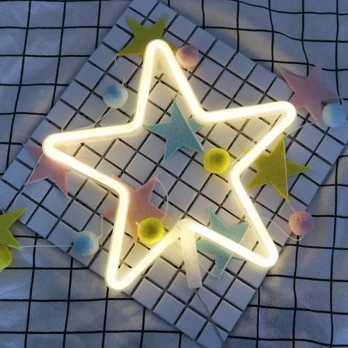 Miniatura 4 de ENUOLI Letrero de Neón LED Luces de Neón Estrella Luces de Neón Blancas Cálidas Luz de Pared de Neón Estrella Luz Nocturna LED Luces de Pared