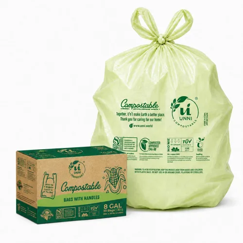 Miniatura 10 de UNNI Bolsas de basura compostables de 3 galones con asas de corbata, 100 bolsas pequeñas de compost de cocina para basura de encimera, certificadas