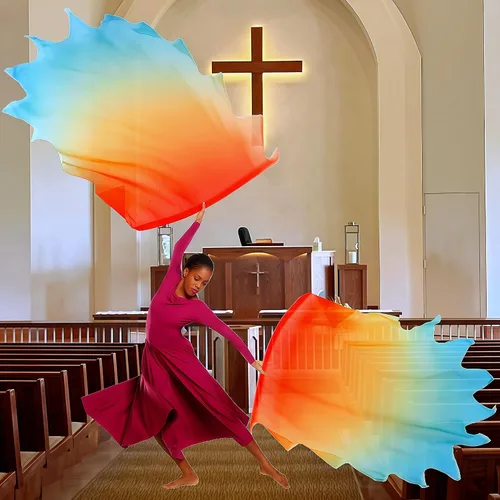 Miniatura 6 de Baisdan 54"x45" Worship Flags for Dance Church, Praise Dance Flags for Worship, Praise Flag with Flexible Rods & Carrying Bag, Set of 2, Gradient