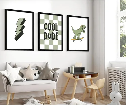 Miniatura 3 de Arte de Pared de Dinosaurios para Guardería Juego de 3 Impresiones para Habitación de Niños Decoración de Pared de Lienzo para Niños Pequeños