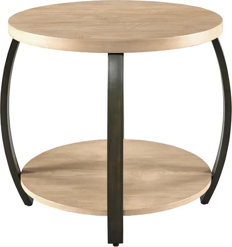 Miniatura 3 de Mesa auxiliar con estante de almacenamiento, mesa auxiliar de sofá industrial, mesa de teléfono redonda de 2 niveles, 23.6 pulgadas de diámetro x