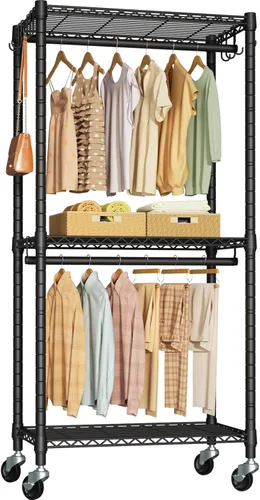 Miniatura 12 de FUTASSI P3 Mini perchero rodante de ropa, percheros de ropa para colgar ropa, perchero de prendas de servicio pesado, perchero de armario portátil