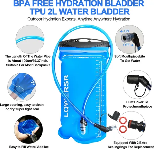 Miniatura 5 de Mochila de hidratación de 20 L, ligera, transpirable, con bolsa de agua de 2 L, correas ajustables para el pecho, chaleco de hidratación