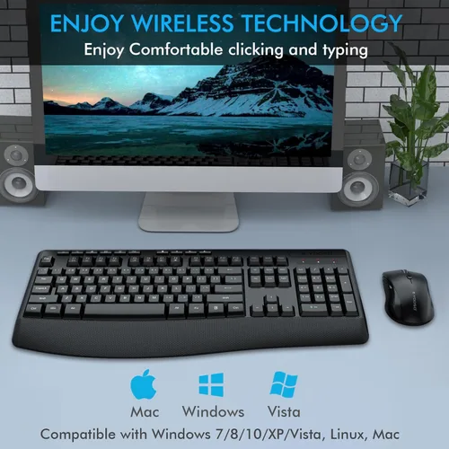 Miniatura 7 de Combo de teclado y mouse inalámbricos, E-YOOSO 2.4GHz, teclado inalámbrico ergonómico de tamaño completo con reposa muñecas, mouse USB inalámbrico