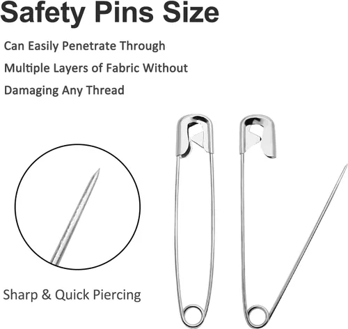 Miniatura 4 de 50 pasadores de seguridad de 3.3 pulgadas (3.346 in) resistentes, pasadores de seguridad grandes a granel, alfileres de costura de metal plateado