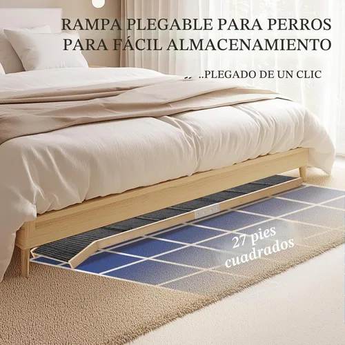 Miniatura 3 de Easyego Rampa plegable para perros para cama y sofá, rampa de madera para mascotas de 74 pulgadas con rieles laterales y alfombra de alta tracción