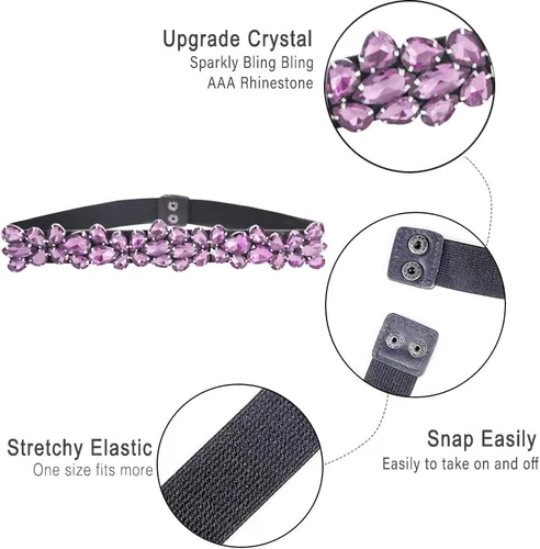Miniatura 16 de Cinturón de diamantes de imitación para mujer, cinturones de vestir brillantes y delgados, cinturones de cintura elásticos para dama elegante