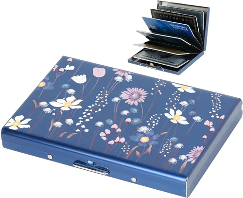 Miniatura 108 de BONSYL® Soporte para tarjetas de crédito, cartera delgada de metal con bloqueo RFID, con 6 ranuras para tarjetas, para mujeres y hombres.
