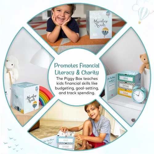 Miniatura 6 de Hucha para ahorrar gastos Enseña a los niños a ahorrar dinero y dar Tres cajones para billetes y monedas Ideal para regalos
