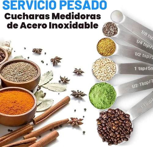 Miniatura 2 de Cucharas medidoras, juego de tazas de cucharas medidoras de acero inoxidable de alta calidad, cucharada pequeña con medidas métricas