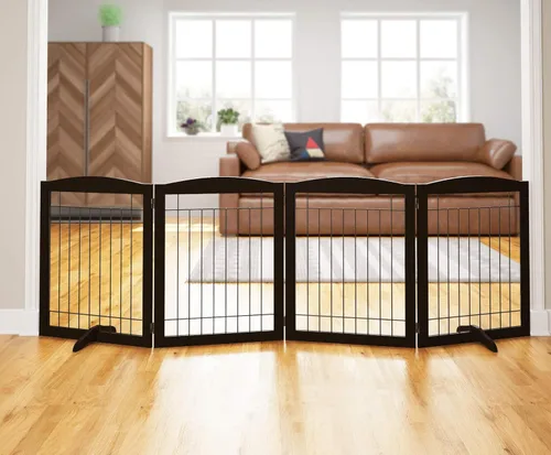 Miniatura 13 de PAWLAND Puerta extra ancha para perros para casa, puerta, escaleras, cercas para perros en interiores, puertas plegables independientes de madera