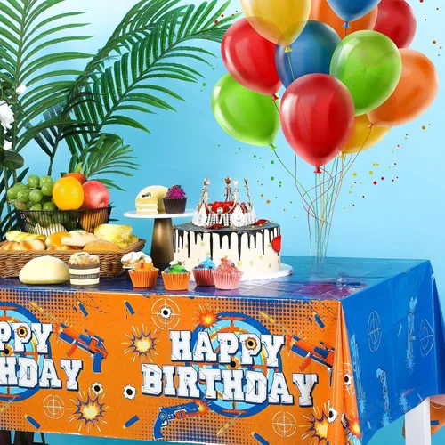 Miniatura 7 de Tatuo Mantel rectangular de plástico con temática de batalla de dardos, 3 piezas, con temática de juego de pistola, suministros para fiesta