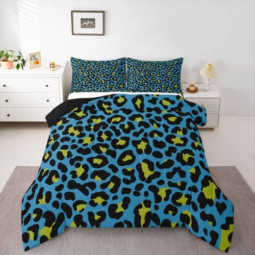 Miniatura 28 de Erosebridal Juego de edredón con estampado de leopardo, tamaño individual para niños, edredón de guepardo occidental, negro y gris, juego de ropa