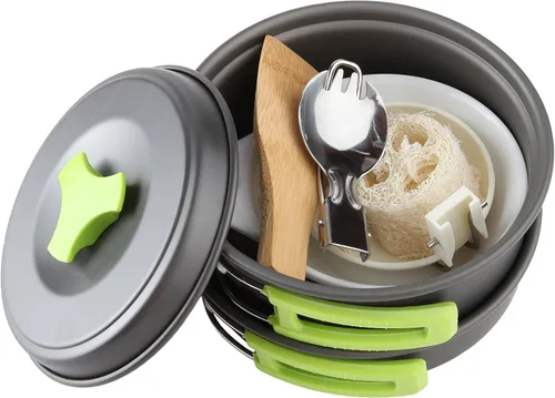 Miniatura 2 de MalloMe Kit de utensilios de cocina de camping para equipo de mochilero – Juego de cocina de camping – Juego de ollas y sartenes – Estufa