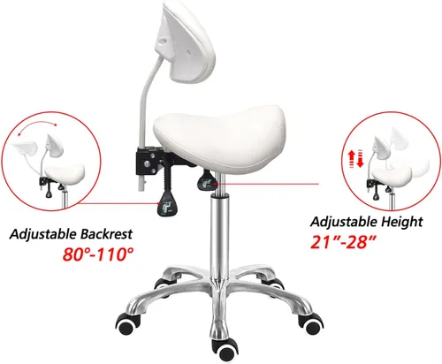 Miniatura 5 de Antlu Silla de Sillín con Respaldo Ergonómica Giratoria Asiento de Esteticista para Salón, Tienda de Tatuajes, Spa, Clínica Dental