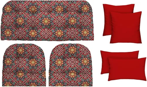 Miniatura 8 de RSH DECOR Juego de 7 piezas de mimbre copetudo para interiores y exteriores, sofá biplaza, cojines cuadrados y lumbares, hecho de telas aztecas