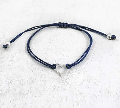 Miniatura 4 de Claudia Lira Joyas clásico azul para mujer pulsera de amistad pequeña hecha a mano de plata de ley abierta en forma de corazón cordón ajustable