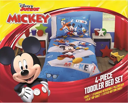 Miniatura 8 de Disney Mickey Mouse y sus amigos - Juego de cama para niños pequeños de 4 piezas - Sábanas ajustadas, funda de almohada, sábana encimera y edredón