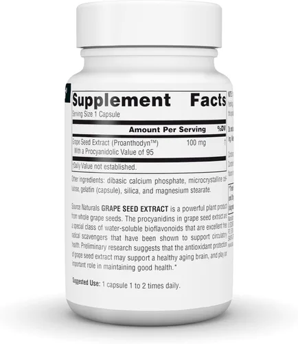 Miniatura 3 de Source Naturals Extracto de semilla de uva, Proanthodyn 100 mg Protección antioxidante y apoya el envejecimiento saludable del cerebro - 60 cápsulas