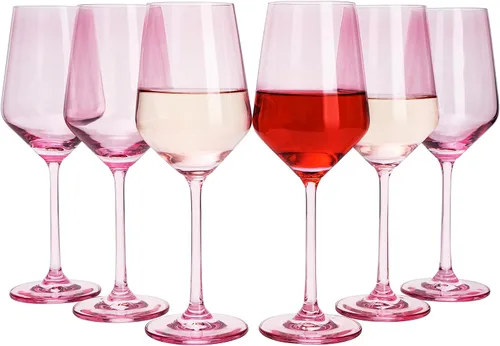 Miniatura 11 de Juego de copas de vino de colores, juego de 6 vasos de 12 onzas, tallo alto de estilo italiano único para vino blanco y tinto, agua, vasos