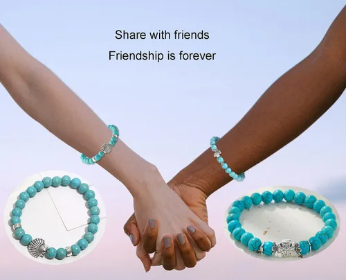 Miniatura 6 de CASDAN 10 pulseras de cuentas redondas de piedra turquesa de 0.315in para mujeres y hombres, pulseras de cuentas elásticas de cristal curativo