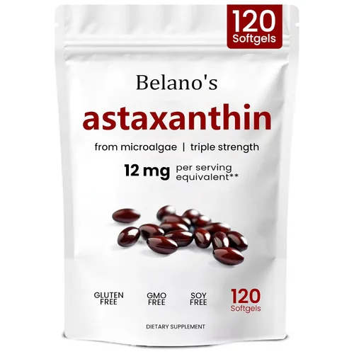 Belano's Astaxantina 12 mg, cápsulas blandas de astaxantina, suplemento antioxidante premium de astaxantina | Apoyo de salud y energía, sin OMG,