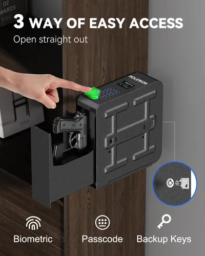 Miniatura 2 de HOLEWOR - Caja de seguridad para armas, caja de seguridad biométrica deslizante para pistola con huella digital, cerradura de arma de fuego