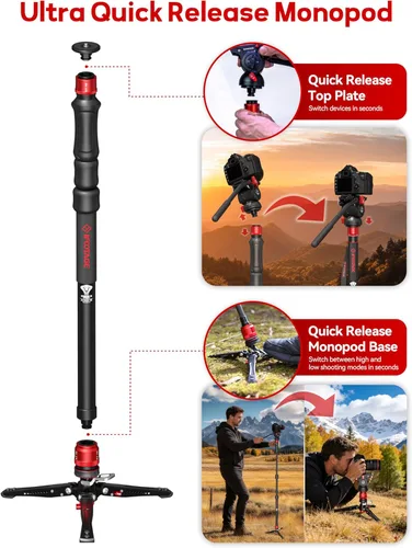 Miniatura 5 de IFOOTAGE Cobra 3 Strike A150S - Soporte monopie para cámara con pedal, monopie de elevación de un toque con liberación rápida para fotografiar