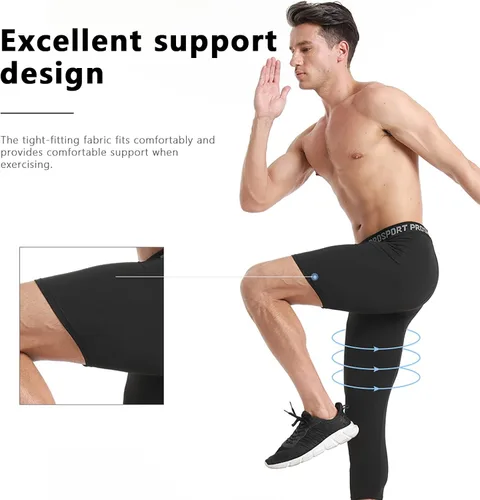 Miniatura 5 de Pantalones de compresión para hombre, mallas de compresión de una pierna para baloncesto, capri 3/4, leggings atléticos, capa base de secado fresco