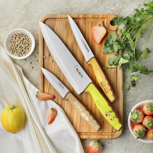 Miniatura 6 de 3 cuchillos de cocina, juego de cuchillos de acero inoxidable con funda, chef de 8 pulgadas, utilidad de 4.5 pulgadas y cuchillo de pelar de 4