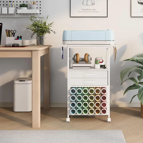 Miniatura 2 de VENNQD Organizador y soporte de almacenamiento compatible con máquinas Cricut, carrito de almacenamiento rodante/estante con 24 soportes de rollo