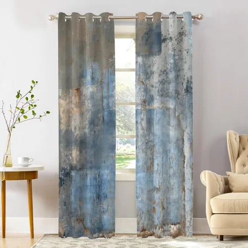 Miniatura 86 de Shrahala Beige and Orange Abstract Art Brushstrokes Blackout Curtain Tiers, Abstract Oil Paint Kitchen Valance Light Blocking Tier Drapes with Rod