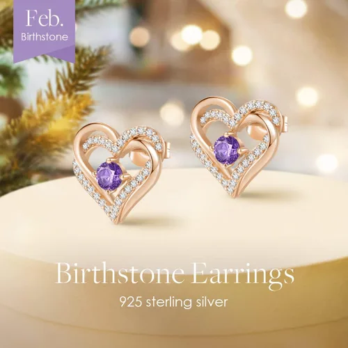 Miniatura 4 de Aretes CDE Forever Love Heart de plata de ley 925 chapados en oro rosa con piedra de nacimiento de diciembre circonita cúbica de calidad 5 A regalo